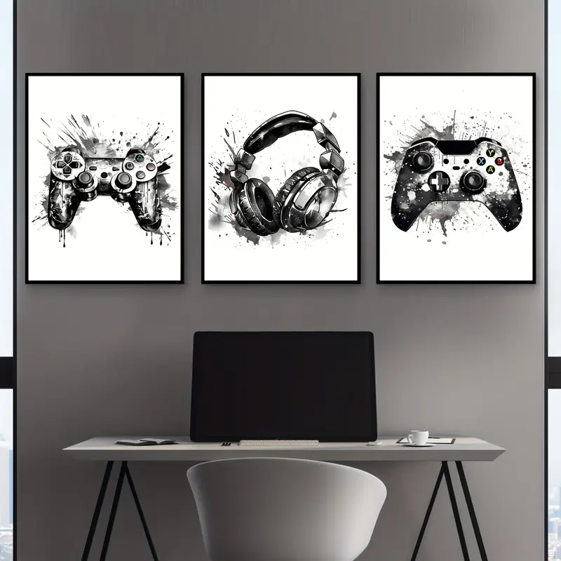 Gaming Set Accessories - Conjunto de 3 Quadros em Tela